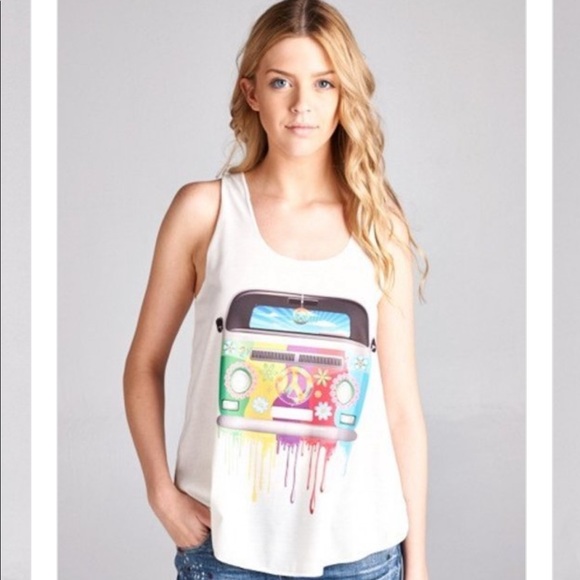 Colorful tank top with hippie bus. - Picture 2 of 2